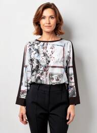 Top imprimé fantaisie manches longues noir DOLCEZZA femme