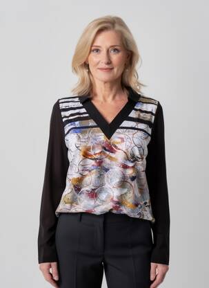 Polo coupe droite manches longues noir DOLCEZZA femme