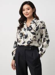 Blouse imprimé fantaisie manches longues gris SIGNATURE femme