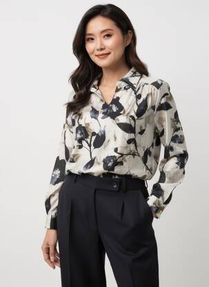 Blouse imprimé fantaisie manches longues gris SIGNATURE femme