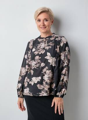 Blouse imprimé fantaisie manches longues noir SIGNATURE femme