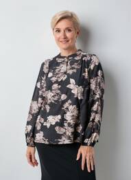 Blouse imprimé fantaisie manches longues noir SIGNATURE femme