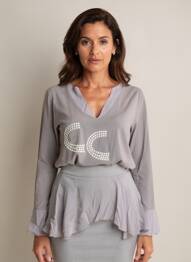Top col v manches longues gris ELISA CAVALETTI femme