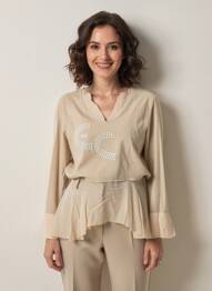 Top col v manches longues beige ELISA CAVALETTI femme