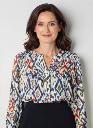 Blouse imprimé fantaisie manches longues bleu JENSEN femme