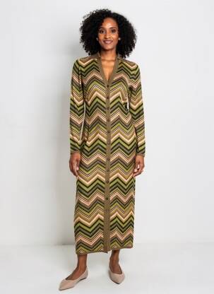 Robe longue imprimé fantaisie manches longues vert SURKANA femme