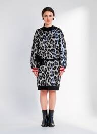 Robe mi-longue imprimé fantaisie manches longues noir K-DESIGN femme