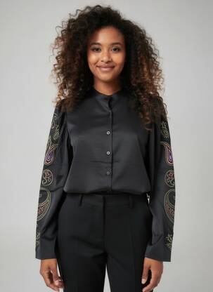 Chemisier coupe droite manches longues noir NÜ femme