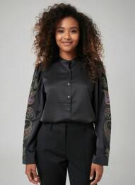 Chemisier col mao manches longues noir NÜ femme