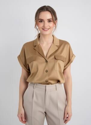 Chemisier manches courtes manches courtes beige LAUREN VIDAL femme