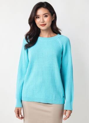 Pull coupe cintrée manches longues bleu JOY OF LIFE femme