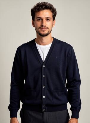 Gilet manches longues col v bleu BERAC homme