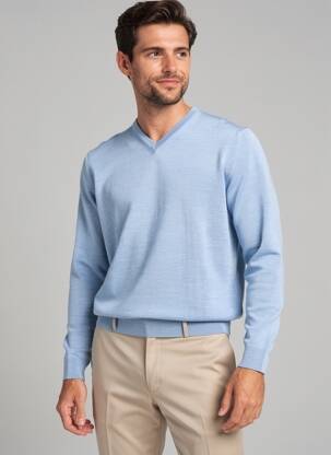 Pull maille souple et aérée manches longues bleu BERAC homme