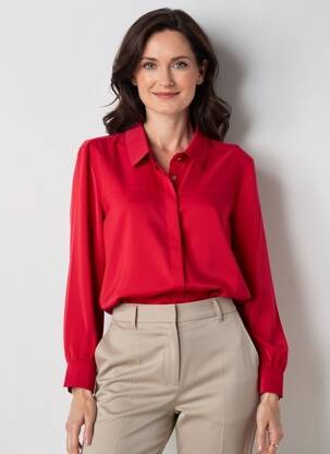 Chemisier coupe droite manches longues rouge GRIFFON femme