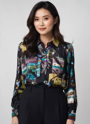 Blouse tissage popeline manches longues noir HALOGENE femme