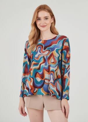 Pull tissage chiné manches longues bleu NIKI MODE femme