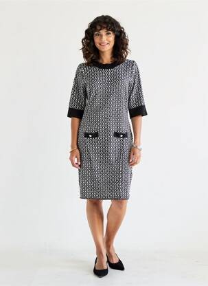 Robe mi-longue imprimé fantaisie manches courtes noir MORGAN femme