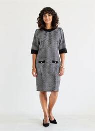 Robe mi-longue imprimé fantaisie manches courtes noir MORGAN femme