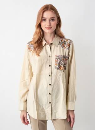 Chemisier imprimé fantaisie manches longues beige KAPORAL femme