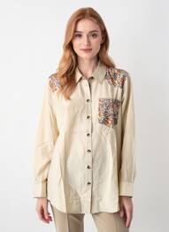 Chemisier imprimé fantaisie manches longues beige KAPORAL femme