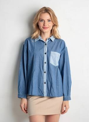 Chemisier coupe droite manches longues bleu ANDY & LUCY femme
