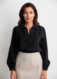 Blouse tissage popeline manches longues noir UNIKA femme