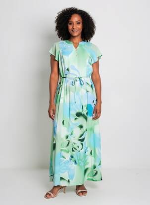 Robe longue manches courtes manches courtes vert AGATHE & LOUISE femme