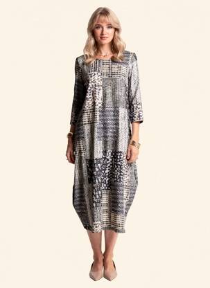 Robe mi-longue manches 3/4 manches 3/4 gris FIFILLES femme
