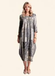 Robe mi-longue manches 3/4 manches 3/4 gris FIFILLES femme
