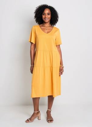 Robe mi-longue manches courtes manches courtes jaune BETTY BARCLAY femme