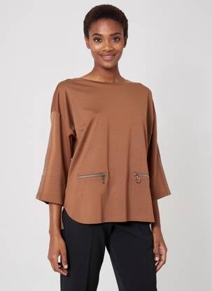 Top tissage crêpe manches 3/4 marron BETTY BARCLAY femme