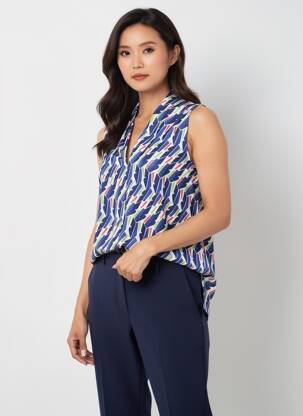 Top tissage jersey sans manche bleu SCORZZO femme