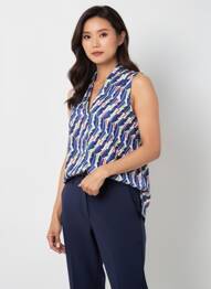 Top tissage jersey sans manche bleu SCORZZO femme