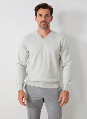 Pull col v manches longues gris clair OLIVER HOLTON homme