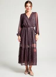 Robe longue imprimé fleurs manches longues noir LILI & LALA femme