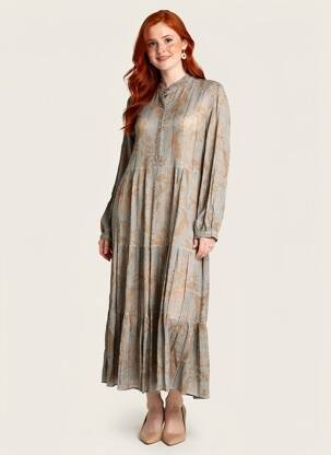 Robe longue imprimé fantaisie manches longues gris LAST QUEEN femme