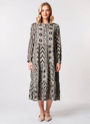 Robe mi-longue imprimé fantaisie manches longues gris LAST QUEEN femme