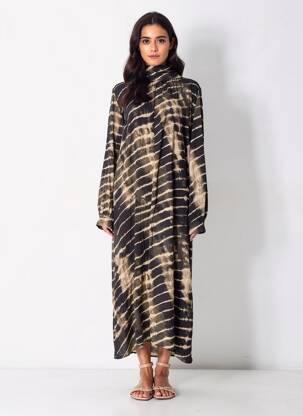 Robe longue tissage popeline manches longues noir BANDITAS FROM MARSEILLE femme