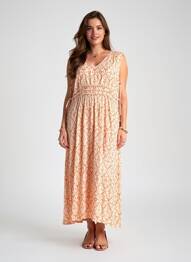 Robe longue manches courtes manches courtes orange DEELUXE femme