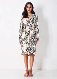 Robe mi-longue imprimé fantaisie manches longues beige AKOZ DE TOI femme