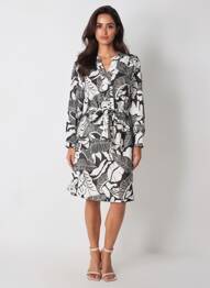 Robe mi-longue imprimé fantaisie manches longues noir AKOZ DE TOI femme
