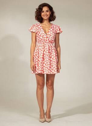 Robe courte coupe évasée manches courtes rouge MAELLE femme