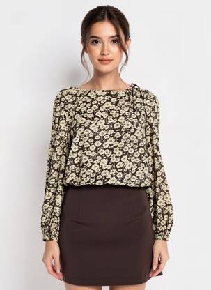 Top imprimé fantaisie manches longues marron RALPH LAUREN femme