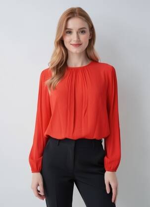 Blouse col rond manches longues rouge TOMMY HILFIGER femme