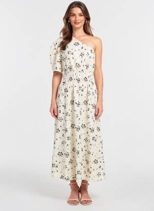 Robe longue coupe évasée manches courtes beige RALPH LAUREN femme