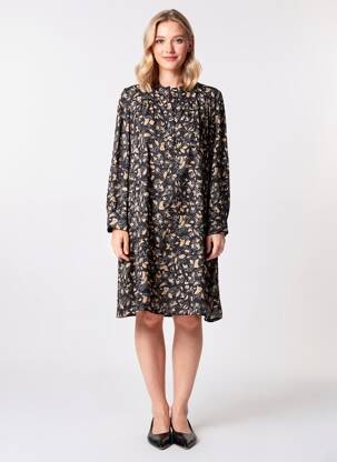 Robe mi-longue imprimé fantaisie manches longues noir LE COMPTOIR DES QUARTIERS femme