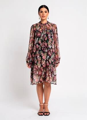 Robe mi-longue coupe fluide manches longues noir COMPTOIR DES COTONNIERS femme