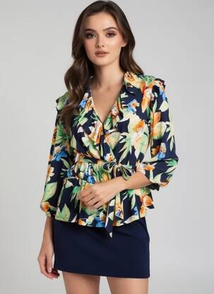Blouse imprimé fantaisie manches longues bleu RALPH LAUREN femme