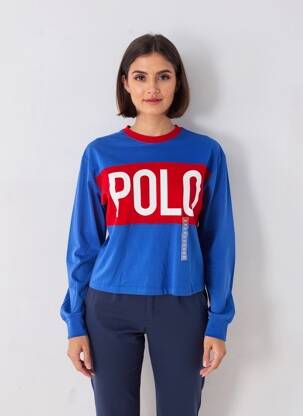 Top col rond manches longues bleu RALPH LAUREN femme