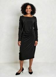 Robe mi-longue manches longues manches longues noir JOSEPH RIBKOFF femme